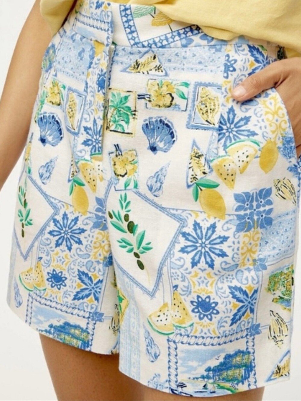 J. Crew Summer Vacay Printed High-Rise Bermudas Size 12 Linen Blend Vacay Resort - Picture 2 of 9